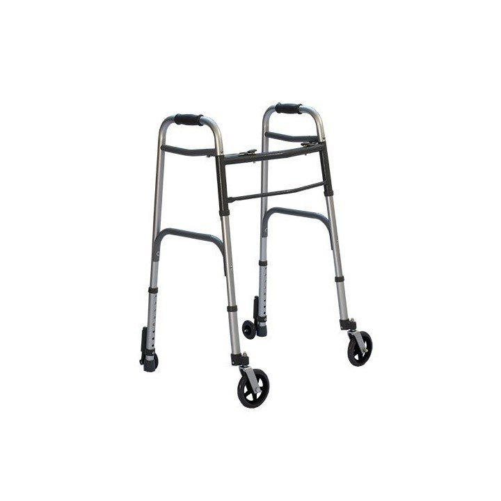 Deambulatore con 2 ruote piroettanti e 2 fisse